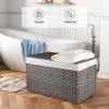imageOIAHOMY Large Storage Basket with Lid 423 Gallon 160L Blanket Basket with Removable Liner Bag Wicker Hamper with Handle Foldable Hamper for Bedroom GreyGrey