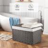 imageOIAHOMY Large Storage Basket with Lid 423 Gallon 160L Blanket Basket with Removable Liner Bag Wicker Hamper with Handle Foldable Hamper for Bedroom GreyGrey