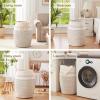 imageOIAHOMY Laundry Hamper Woven Cotton Rope Large Clothes Hamper 256quot Height Tall Laundry Basket with Extended Cotton Handles for Storage Clothes Toys in Bedroom Bathroom Foldable Yellow variegatedWhite black