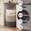 imageOIAHOMY Laundry Hamper Woven Cotton Rope Large Clothes Hamper 256quot Height Tall Laundry Basket with Extended Cotton Handles for Storage Clothes Toys in Bedroom Bathroom Foldable Yellow variegatedDark grey