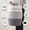 imageOIAHOMY Laundry Hamper Woven Cotton Rope Large Clothes Hamper 256quot Height Tall Laundry Basket with Extended Cotton Handles for Storage Clothes Toys in Bedroom Bathroom Foldable Yellow variegatedDark grey