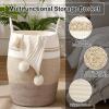 imageOIAHOMY Laundry Hamper Woven Cotton Rope Large Clothes Hamper 256quot Height Tall Laundry Basket with Extended Cotton Handles for Storage Clothes Toys in Bedroom Bathroom Foldable Yellow variegatedGradient Yellow
