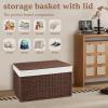 imageOIAHOMY Storage Basket with Lid 277 Gallon 105L Blanket Basket with Removable Separated Liner Bag Paper Rope Hamper with Handle Foldable Shelf Basket for Living Room GreyBrown