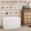 imageOIAHOMY Storage Basket with Lid 277 Gallon 105L Blanket Basket with Removable Separated Liner Bag Paper Rope Hamper with Handle Foldable Shelf Basket for Living Room GreyWhite