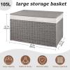 imageOIAHOMY Storage Basket with Lid 277 Gallon 105L Blanket Basket with Removable Separated Liner Bag Paper Rope Hamper with Handle Foldable Shelf Basket for Living Room GreyGrey