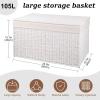 imageOIAHOMY Storage Basket with Lid 277 Gallon 105L Blanket Basket with Removable Separated Liner Bag Paper Rope Hamper with Handle Foldable Shelf Basket for Living Room GreyWhite