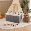 imageOIAHOMY Storage Basket with Lid 277 Gallon 105L Blanket Basket with Removable Separated Liner Bag Paper Rope Hamper with Handle Foldable Shelf Basket for Living Room GreyGrey