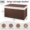 imageOIAHOMY Storage Basket with Lid 277 Gallon 105L Blanket Basket with Removable Separated Liner Bag Paper Rope Hamper with Handle Foldable Shelf Basket for Living Room GreyBrown