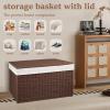 imageOIAHOMY Storage Basket with Lid 277 Gallon 105L Blanket Basket with Removable Separated Liner Bag Paper Rope Hamper with Handle Foldable Shelf Basket for Living Room GreyBrown