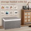 imageOIAHOMY Storage Basket with Lid 277 Gallon 105L Blanket Basket with Removable Separated Liner Bag Paper Rope Hamper with Handle Foldable Shelf Basket for Living Room GreyGrey