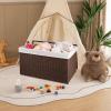imageOIAHOMY Storage Basket with Lid 277 Gallon 105L Blanket Basket with Removable Separated Liner Bag Paper Rope Hamper with Handle Foldable Shelf Basket for Living Room GreyBrown