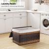 imageOIAHOMY Storage Basket with Lid 423 Gallon 160L Blanket Basket with Removable Liner Bag Synthetic Wicker Hamper with Handle Foldable Hamper for Living Room GreyGradient Brown