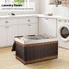imageOIAHOMY Storage Basket with Lid 423 Gallon 160L Blanket Basket with Removable Liner Bag Synthetic Wicker Hamper with Handle Foldable Hamper for Living Room GreyGradient Brown