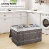 imageOIAHOMY Storage Basket with Lid 423 Gallon 160L Blanket Basket with Removable Liner Bag Synthetic Wicker Hamper with Handle Foldable Hamper for Living Room GreyGrey