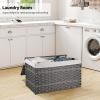 imageOIAHOMY Storage Basket with Lid 423 Gallon 160L Blanket Basket with Removable Liner Bag Synthetic Wicker Hamper with Handle Foldable Hamper for Living Room GreyGrey