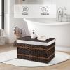 imageOIAHOMY Storage Basket with Lid 423 Gallon 160L Blanket Basket with Removable Liner Bag Synthetic Wicker Hamper with Handle Foldable Hamper for Living Room GreyBrown