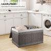imageOIAHOMY Storage Basket with Lid 423 Gallon 160L Blanket Basket with Removable Liner Bag Synthetic Wicker Hamper with Handle Foldable Hamper for Living Room GreyGradient Grey