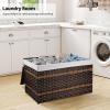 imageOIAHOMY Storage Basket with Lid 423 Gallon 160L Blanket Basket with Removable Liner Bag Synthetic Wicker Hamper with Handle Foldable Hamper for Living Room GreyBrown