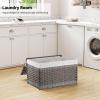 imageOIAHOMY Storage Basket with Lid 423 Gallon 160L Blanket Basket with Removable Liner Bag Synthetic Wicker Hamper with Handle Foldable Hamper for Living Room GreyGradient Grey