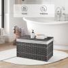 imageOIAHOMY Storage Basket with Lid 423 Gallon 160L Blanket Basket with Removable Liner Bag Synthetic Wicker Hamper with Handle Foldable Hamper for Living Room GreyGrey