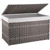 imageOIAHOMY Storage Basket with Lid 423 Gallon 160L Blanket Basket with Removable Liner Bag Synthetic Wicker Hamper with Handle Foldable Hamper for Living Room GreyGrey