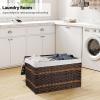 imageOIAHOMY Storage Basket with Lid 423 Gallon 160L Blanket Basket with Removable Liner Bag Synthetic Wicker Hamper with Handle Foldable Hamper for Living Room GreyBrown