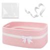 imageOIAHOMY Christmas Basket Woven Basket for Gifts Empty with Gift Bags and Ribbons Rope Basket for Decorations Storage Basket with Handles for Nursery Pet Toy Basket  PinkPink  White Bow