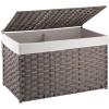 imageOIAHOMY Large Storage Basket with Lid 423 Gallon 160L Blanket Basket with Removable Liner Bag Wicker Hamper with Handle Foldable Hamper for Bedroom GreyGrey