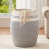 imageOIAHOMY Laundry Hamper Woven Cotton Rope Large Clothes Hamper 256quot Height Tall Laundry Basket with Extended Cotton Handles for Storage Clothes Toys in Bedroom Bathroom Foldable Yellow variegatedWhite  light grey