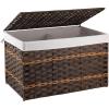 imageOIAHOMY Storage Basket with Lid 423 Gallon 160L Blanket Basket with Removable Liner Bag Synthetic Wicker Hamper with Handle Foldable Hamper for Living Room GreyBrown