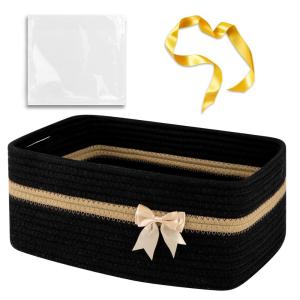 imageOIAHOMY Christmas Basket Woven Basket for Gifts Empty with Gift Bags and Ribbons Rope Basket for Decorations Storage Basket with Handles for Nursery Pet Toy Basket  PinkBlack