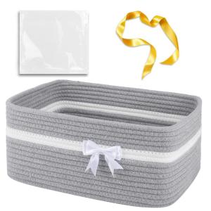 imageOIAHOMY Christmas Basket Woven Basket for Gifts Empty with Gift Bags and Ribbons Rope Basket for Decorations Storage Basket with Handles for Nursery Pet Toy Basket  PinkGrey