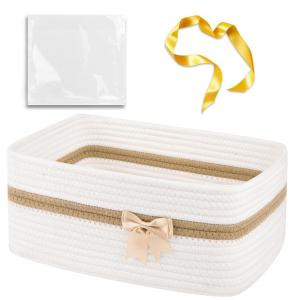 imageOIAHOMY Christmas Basket Woven Basket for Gifts Empty with Gift Bags and Ribbons Rope Basket for Decorations Storage Basket with Handles for Nursery Pet Toy Basket  PinkWhite