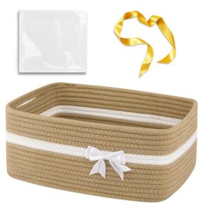 imageOIAHOMY Christmas Basket Woven Basket for Gifts Empty with Gift Bags and Ribbons Rope Basket for Decorations Storage Basket with Handles for Nursery Pet Toy Basket  PinkBrown
