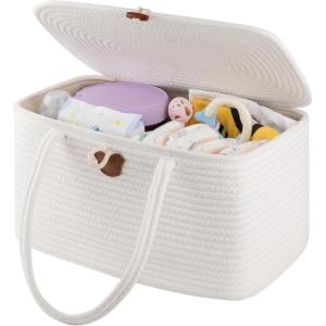 imageOIAHOMY Large Diaper Caddy Organizer for Baby Portable Baby Basket with Handles Gift Basket for Newborn Diaper storage Organizer for Changing Table and Car GreyWhite