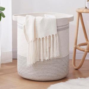 imageOIAHOMY Laundry Basket Rope Basket Large Storage Basket with HandlesModern Decorative Woven Basket for Living RoomStorage Baskets for Toys Throws Pillowsand Towels 18quot16quotLight Grey