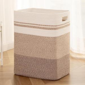 imageOIAHOMY Laundry Hamper Laundry BasketRectangle Cotton Large Blanket Storage Basket for Living roomBedroom Woven Decorative Storage for ToysClothesPillows16x13x22inBlueGradient Yellow