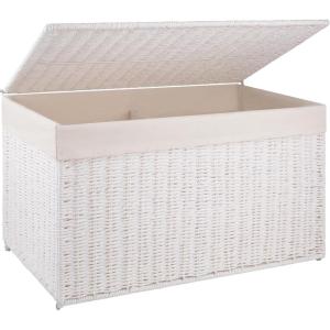 imageOIAHOMY Storage Basket with Lid 277 Gallon 105L Blanket Basket with Removable Separated Liner Bag Paper Rope Hamper with Handle Foldable Shelf Basket for Living Room GreyWhite