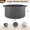 imageOIAHOMY 90L Large Blanket Basket with Handle Blanket Storage for Living Room 23quot x 23quot x 13quot Laundry Basket for Blankets Pillows Large Woven Rope Baskets for Kids Dogs Toys  BlackGrey