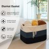 imageOIAHOMY 118L Extra Large Blanket Basket Rectangle Woven Cotton Rope Storage BasketUsed for storing Dirty Clothes Stuffed Animal Toy Storage for Living RoomKids Room25quot x 17quot x 16quot Gradient BrownGradient Blue