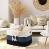 imageOIAHOMY 118L Extra Large Blanket Basket Rectangle Woven Cotton Rope Storage BasketUsed for storing Dirty Clothes Stuffed Animal Toy Storage for Living RoomKids Room25quot x 17quot x 16quot Gradient BrownGradient Blue