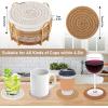 imageOIAHOMY 8 Pcs Coasters with Holder Coasters for Drinks Woven Cotton Absorbent Coaster Set for Kinds of Cups Housewarming Gifts for Home Decor YellowYellow