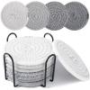 imageOIAHOMY 8 Pcs Coasters with Holder Coasters for Drinks Woven Cotton Absorbent Coaster Set for Kinds of Cups Housewarming Gifts for Home Decor YellowGray