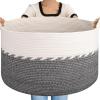 imageOIAHOMY 125L Extra Large Blanket Basket 25quot x 16quot Jumbo Laundry Hamper Cotton Rope Basket with Handles for Living RoomBaby Toy Storage Bins BrownBlack