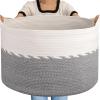 imageOIAHOMY 125L Extra Large Blanket Basket 25quot x 16quot Jumbo Laundry Hamper Cotton Rope Basket with Handles for Living RoomBaby Toy Storage Bins BrownGrey