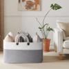 imageOIAHOMY 75L Large Blanket Basket 22x17x12 Rectangle Woven Baskets For Storage Nursery Blanket Storage Living Room Toy Box With Long HandleGradient Brown With WhiteGrey With White