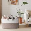 imageOIAHOMY 75L Large Blanket Basket 22x17x12 Rectangle Woven Baskets For Storage Nursery Blanket Storage Living Room Toy Box With Long HandleGradient Brown With WhiteBrown With White