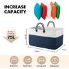 imageOIAHOMY 75L Large Blanket Basket 22x17x12 Rectangle Woven Baskets For Storage Nursery Blanket Storage Living Room Toy Box With Long HandleGradient Brown With WhiteBlue With White