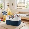 imageOIAHOMY 75L Large Blanket Basket 22x17x12 Rectangle Woven Baskets For Storage Nursery Blanket Storage Living Room Toy Box With Long HandleGradient Brown With WhiteBlue With White