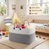 imageOIAHOMY 75L Large Blanket Basket 22x17x12 Rectangle Woven Baskets For Storage Nursery Blanket Storage Living Room Toy Box With Long HandleGradient Brown With WhiteGrey With White